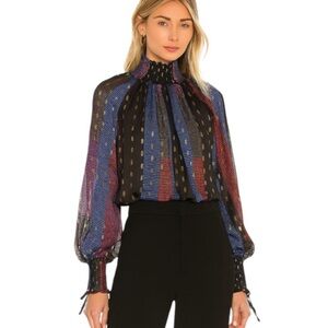 Tuckernuck OLIPHANT High Neck Peasant Top Blouse with Metallic Dots Black Size S